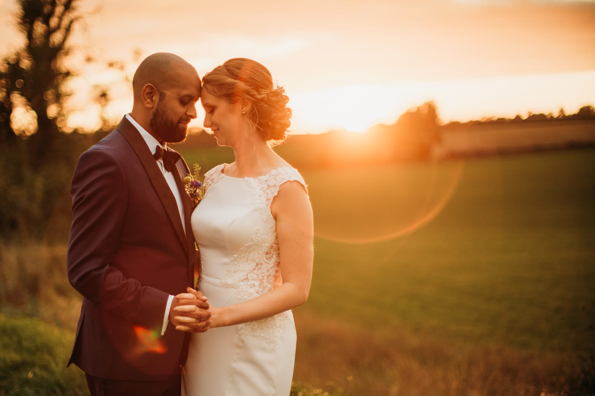 Sunset photographs at Grangefields in Derby with bride & groom