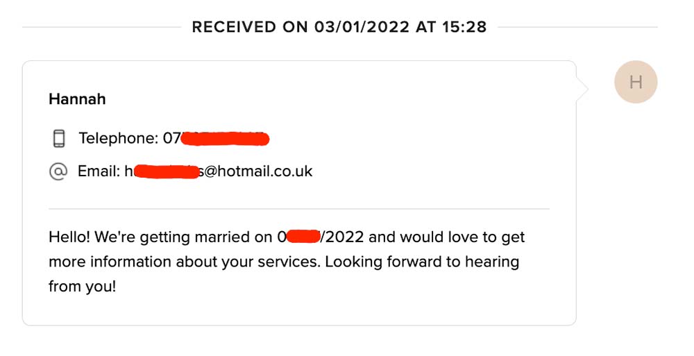 Typical canned message from Hitched website