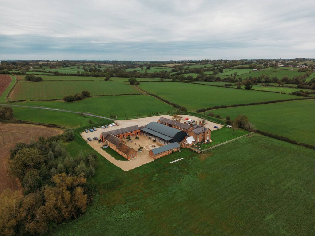 Aerial photo of Grangefields taken by drone overlooking the Derbyshire countryside