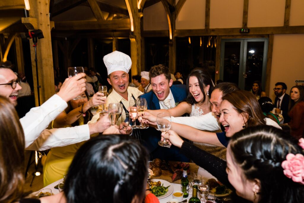 Toasts during wedding breakfast at Hazel Gap Barn
